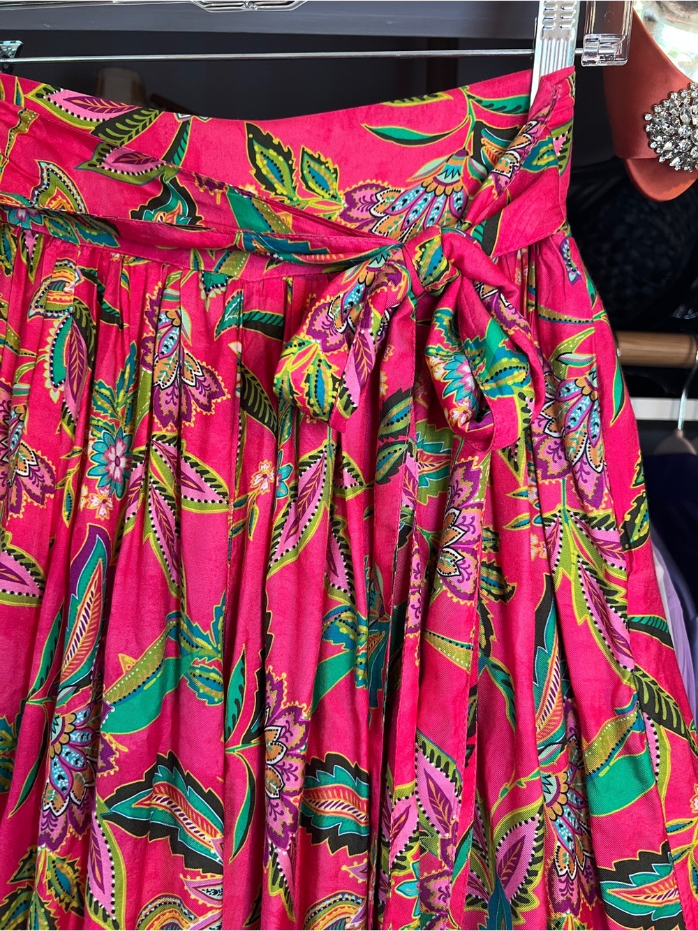 Johnny Was Floral Pink Boho Pants with Waist Tie - Picture 3 of 5